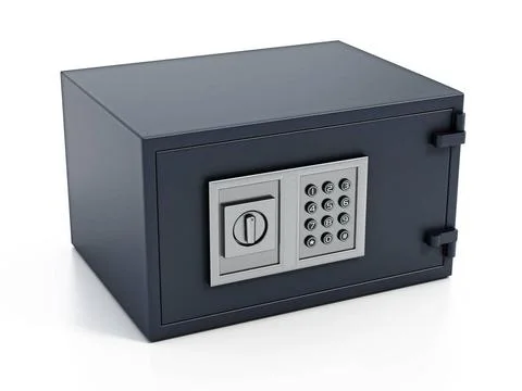 Wall safe with digital keypad isolated on white background. 3D illustratio... 스톡 사진