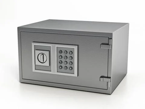 Wall safe with digital keypad isolated on white background. 3D illustratio... 写真素材