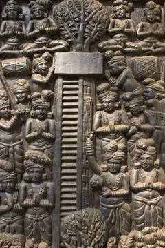 Wall sculpture in wat umong Stock Photos