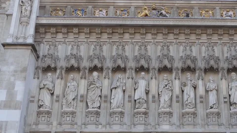 Wall sculptures of an ancient cathedral. Stock Footage 76796662