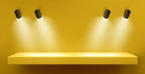 Wall with shelf and light lamp for product display Stock Illustration