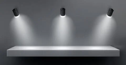 Wall with shelf and light lamp for product display Stock Illustration