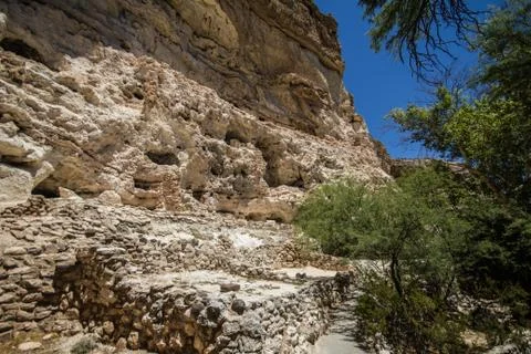 Wall side cave dwellings of ancient native Americans near Montezuma Castle. Stock Photos