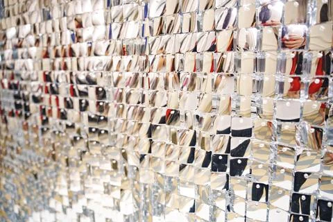 A wall with silver sequins to decorate the interior. 스톡 사진