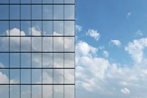 Wall of skyscraper under blue sky with clouds Stock Illustration