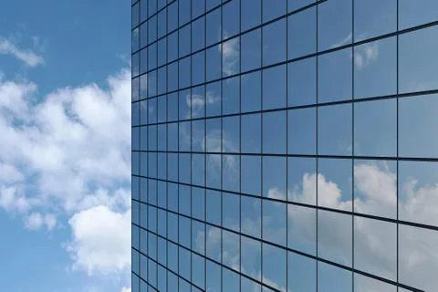 Wall of skyscraper under blue sky with clouds Stock Illustration
