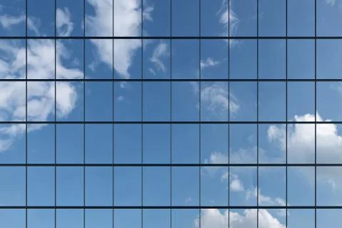 Wall of skyscraper under blue sky with clouds Stock Illustration