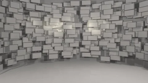 Wall of slowly moving plates in a rounded room (3d rendering) Stock Footage 84595374