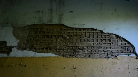 Wall in a spooky abandoned interior Stock Footage 140492480