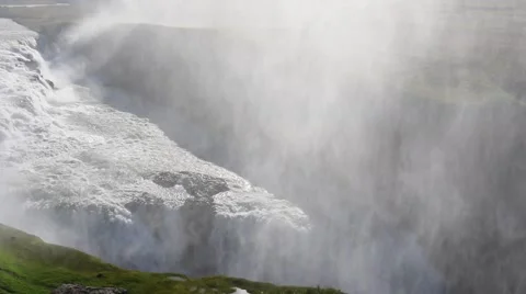 Wall of spray thrown up at Gullfoss waterfall, Iceland Stock Footage 52396280