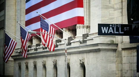 Wall Street with American Flags Video stock 363591