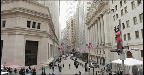 Wall Street wide tilt down 4k NYSE Stock Footage 36740677