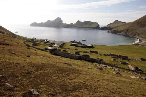 Wall structures and shelters on the archipelago of St Kilda, Outer Hebrides,  Stock Photos