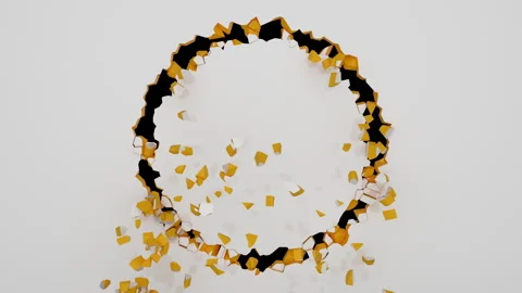 Wall surface circle cracks and breaks into pieces along the path for title and Stock Footage 270288024