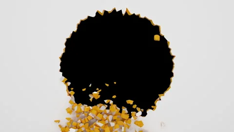 Wall surface circle hole cracks and breaks into pieces along the path for Video stock 270287974