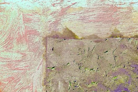 Wall surface with freshly applied mortar. Changed color scheme. Colorful abst Foto stock