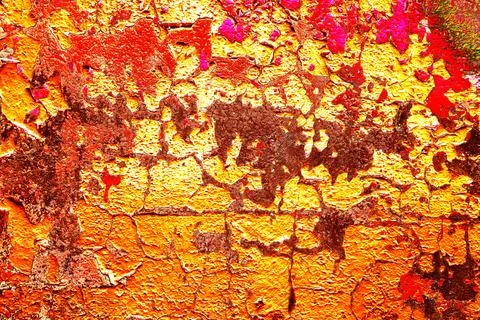 Wall texture background with peeling old paint. Changed color scheme. Brigh.. Foto stock