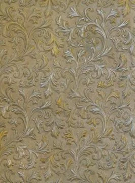 Wall texture with with the silver and gold leaves Stock Photos