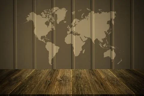 Wall texture surface vintage style with Wood terrace and world map Stock-Fotos