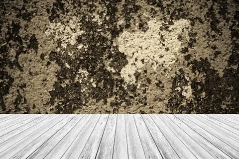 Wall texture surface vintage style with Wood terrace and world map Foto stock