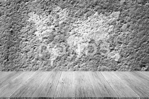 Wall texture surface with Wood terrace and world map Stock Photos