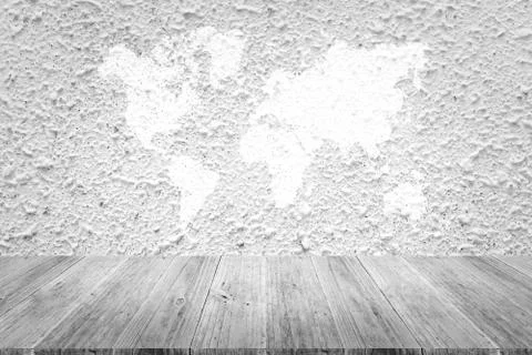 Wall texture surface with Wood terrace and world map Foto stock