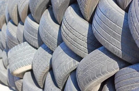 Wall of tires. Stock Photos
