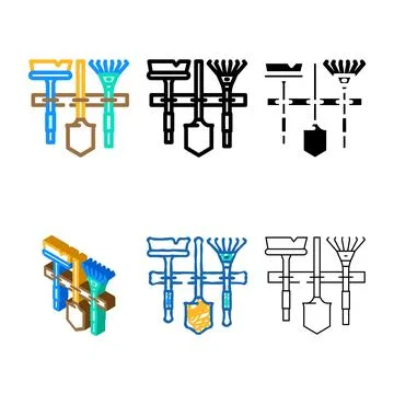Wall tool holder garage tool styleset color icon vector Stock Illustration