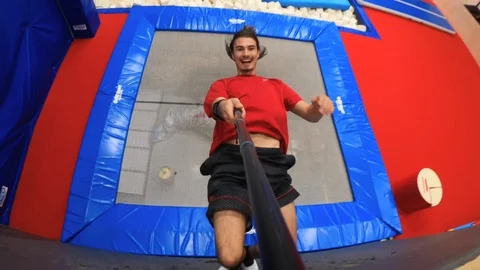 Wall Trampoline Drop In Selfie Stock Footage 129473706
