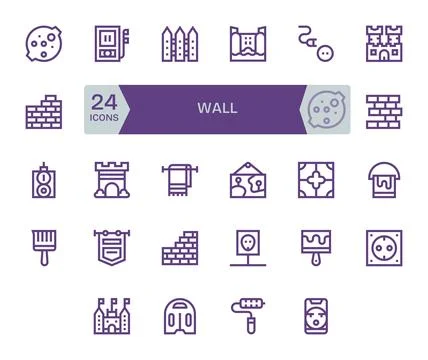 Wall Vector Icon Collection with 24 128x128 Bold Line Designs Stock Illustration