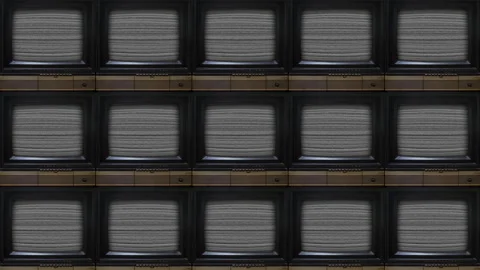Wall of Vintage Televisions with Static Noise Seamless Loop Background Stock Footage 336716764