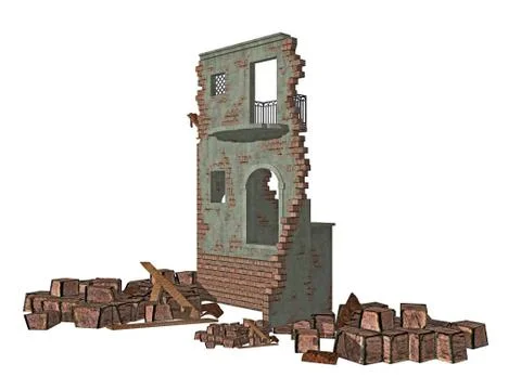 Wall wall of a ruin with bricks and window sockets Illustrazione stock