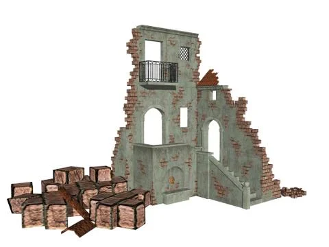 Wall wall of a ruin with bricks and window sockets Illustrazione stock
