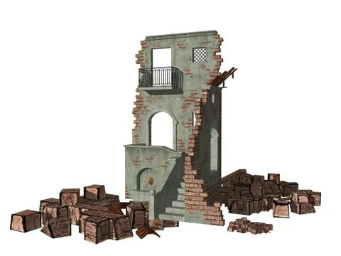 Wall wall of a ruin with bricks and window sockets Illustrazione stock