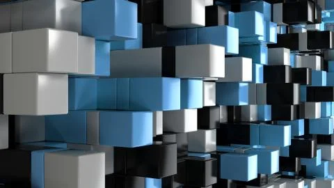 Wall of white, black and blue cubes Illustrazione stock