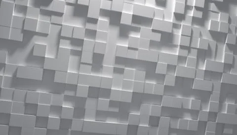 Wall of white cubes, abstract background, 3D Photorealistic Stock Illustration