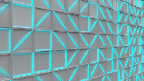 Wall of white rectangle tiles with blue glowing elements Stock Footage 94443951