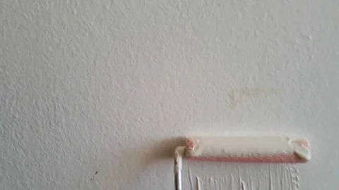 Wall whitewash with roller and white color Stock Footage 72574872