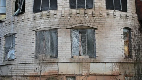 Wall with windows, facade of an abandoned house Stock Footage 123111142