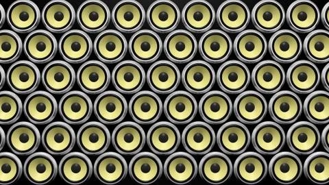 Wall of yellow speakers abstract background. Stock Illustration