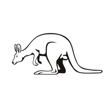 Wallaby or Kangaroo Side View Retro Black and White Stock Illustration