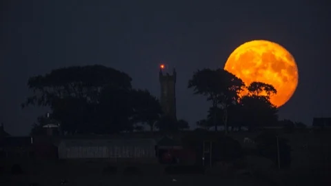 The Wallace(Barnweil) tower as the moon rises behind Stock Footage 92077880