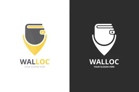 Wallet and map pointer logo combination. Unique finance and pin logotype design Stock Illustration