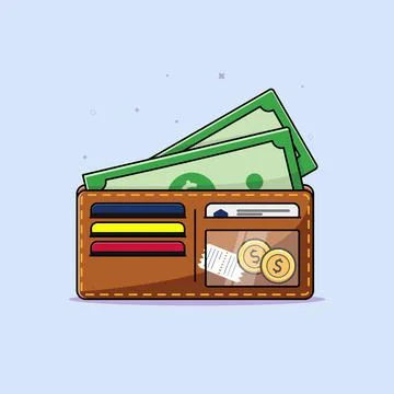 Wallet and stack of money Illustrazione stock