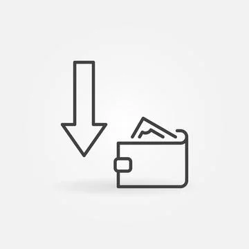 Wallet with Arrow vector Devaluation concept thin line icon Illustrazione stock