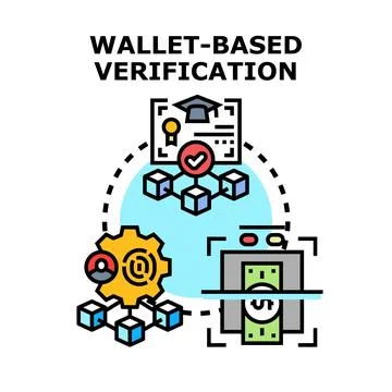Wallet based verification concept digital identity solutions Stock Illustration