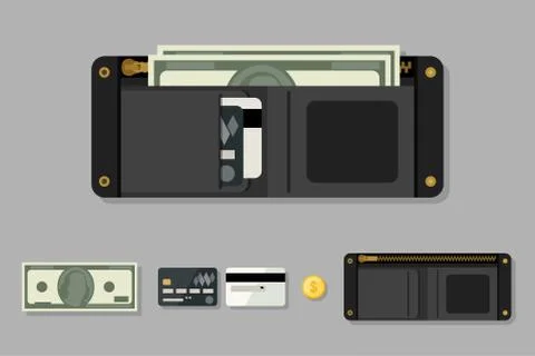 Wallet black with money Stock Illustration