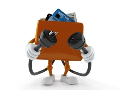 Wallet character with electric plug and outlet Stock Illustration
