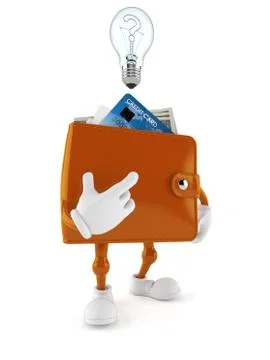 Wallet character with an idea Stock Illustration