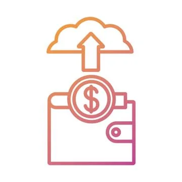 Wallet with coin and cloud computing payment online line degradient style Stockillustratie
